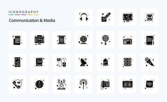 25 pacotes de ícones de glifos sólidos de comunicação e mídia vetor