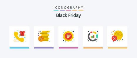 Black Friday Flat 5 Icon Pack, incluindo análise. relatório. moedas. análise. promoção. design de ícones criativos vetor