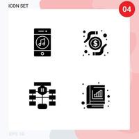 grupo de 4 glifos sólidos modernos definidos para fluxograma de comunicações gráfico de dinheiro do jogador elementos de design vetorial editáveis vetor