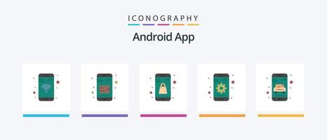 Android app flat 5 icon pack incluindo serviço. entrega. simples. dispositivo. móvel. design de ícones criativos vetor