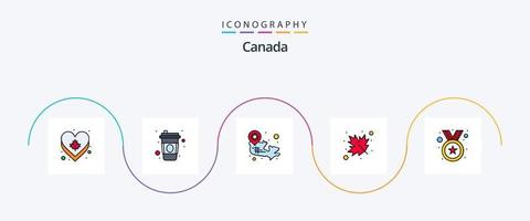 Linha do Canadá cheia de pacote de 5 ícones planos, incluindo medalha. canadense. bordo. Canadá vetor