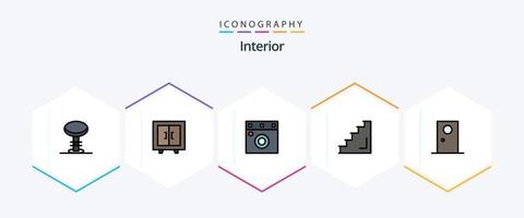 interior pacote de ícones de 25 linhas preenchidas, incluindo entrada. escadaria. mobília. estágio. interior vetor