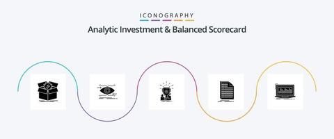 investimento analítico e pacote de ícones de glifo 5 do Balanced Scorecard, incluindo arquivo. conta. olhando. troféu. xícara vetor