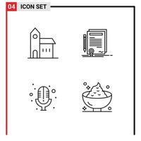 4 ícones criativos sinais e símbolos modernos de construção de documento histórico certificado microfone elementos de design vetoriais editáveis vetor