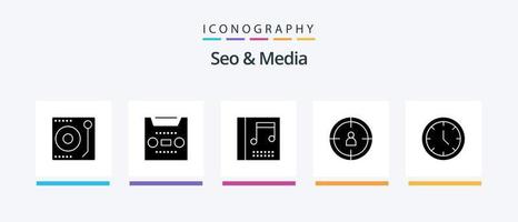 pacote de ícones seo e glyph 5 de mídia, incluindo web. tempo. álbum. meios de comunicação. alvo. design de ícones criativos vetor