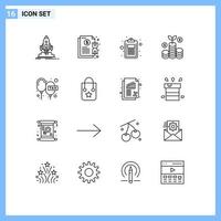 grupo de símbolos de ícone universal de 16 contornos modernos de teste de notificação de negócios de dinheiro educação elementos de design de vetores editáveis