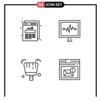 conjunto moderno de pictograma de 4 cores planas de linha preenchida do gráfico pá de lixo estatísticas da web navegador de pulso editável elementos de design vetorial vetor