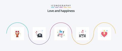 pacote de ícones de 5 planos de amor, incluindo coração. romântico. cartão. comida. data vetor