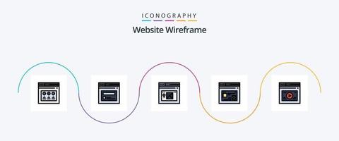 linha de wireframe do site preenchida com 5 ícones planos, incluindo . projeto. local na rede Internet vetor