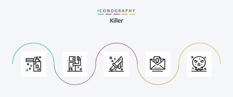 Killer Line 5 Icon Pack incluindo a morte. crânio. sangue. correspondência. morto vetor