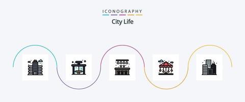 linha de vida da cidade cheia de pacote de 5 ícones planos, incluindo construção. cidade. cidade. vida. cidade vetor