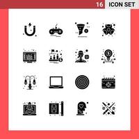 conjunto de 16 sinais de símbolos de ícones de interface do usuário modernos para gráficos de elementos de design de vetores editáveis químicos de desenvolvimento perigoso