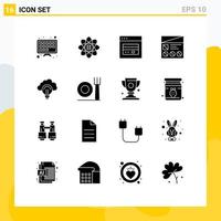 conjunto de glifos sólidos de interface móvel de 16 pictogramas de cartão de usabilidade leve ui lo elementos de design vetorial editáveis vetor