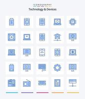 dispositivos criativos 25 pacote de ícones azuis, como gadgets. processador. móvel. dispositivos. lasca vetor
