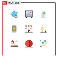 conjunto de 9 sinais de símbolos de ícones de interface do usuário modernos para lista de verificação de homem, aplicativo com deficiência móvel humano, elementos de design de vetores editáveis