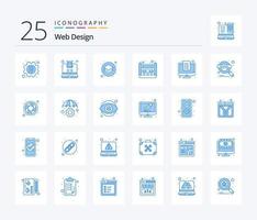 web design 25 pacote de ícones de cor azul, incluindo digital. imprimir. projeto. rede. projeto vetor