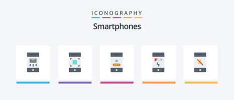 pacote de ícones plana 5 para smartphones, incluindo mudo. status. acesso. telefone. bateria. design de ícones criativos vetor