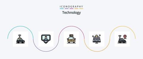 linha de tecnologia cheia de pacote de 5 ícones planos, incluindo localização. solar. ecologia. verde. energia vetor