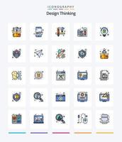 design criativo pensando pacote de ícones cheios de 25 linhas, como lâmpada. processo. enviar. ideia. criativo vetor