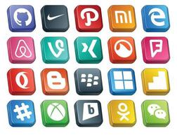 Pacote de 20 ícones de mídia social, incluindo xbox slack grooveshark google analytics blackberry vetor