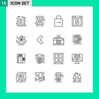 16 ícones criativos, sinais e símbolos modernos de cuidado, aplicação de elemento-chave da internet, elementos de design de vetores editáveis