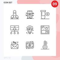 pacote de esboço de 9 símbolos universais de elementos de design de vetores editáveis de negócios de liderança de smartphones de gerenciamento de ideias