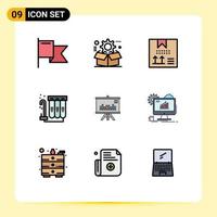9 interface de usuário pacote de cores planas de linha cheia de sinais e símbolos modernos de filtragem de caixa de purificação de apresentação programação de elementos de design vetorial editáveis vetor