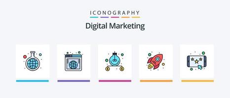 linha de marketing digital cheia de 5 ícones incluindo diagrama. on-line. marcação. marca. design de ícones criativos vetor