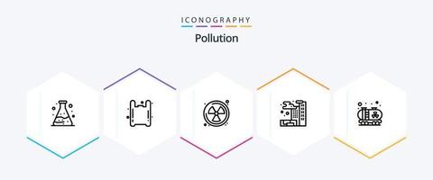 pacote de ícones de 25 linhas de poluição, incluindo . tanque. radioativo. poluição. poluição vetor