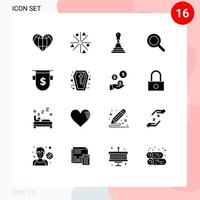pacote de linha vetorial editável de 16 glifos sólidos simples de crachás de moeda funciona elementos de design vetorial editáveis expandidos da interface do usuário vetor