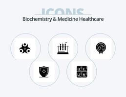 bioquímica e medicina glifo ícone pack 5 ícone design. vírus. médico. perigo. teste. tubo vetor