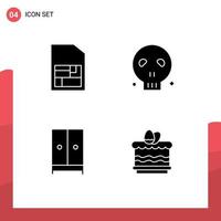 4 ícones criativos, sinais e símbolos modernos de móveis sim, móveis, ossos, crânio, hotel, elementos de design vetorial editáveis vetor