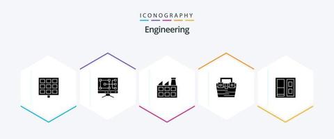 pacote de ícones de 25 glifos de engenharia, incluindo . casa. indústria. prédio. material vetor