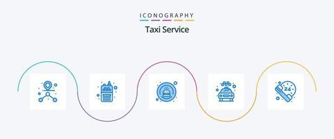 pacote de ícones de serviço de táxi azul 5 incluindo survice. horas. comida. serviço. Táxi vetor