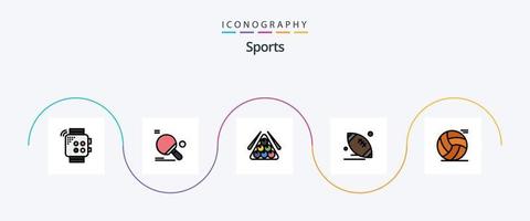 linha de esportes cheia de pacote de 5 ícones planos, incluindo americano. rúgbi. pingue-pongue. jogar. esporte vetor