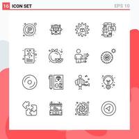 conjunto de 16 símbolos de símbolos de ícones de interface do usuário modernos para amor, bate-papo, dados de ciência da internet, elementos de design de vetores editáveis