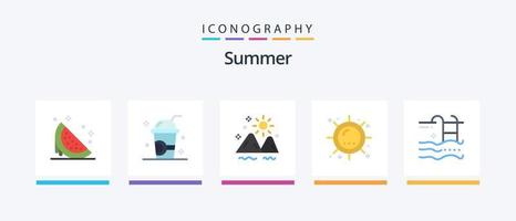 pacote de ícones de verão plano 5, incluindo sol. aquecer. milkshake. verão. ar livre. design de ícones criativos vetor