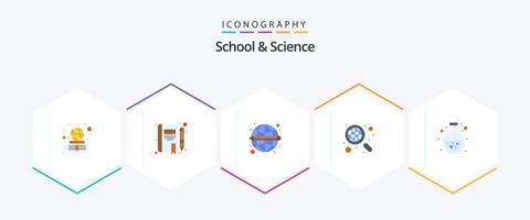 escola e ciência 25 pacote de ícones planos, incluindo experimento. pesquisar. Educação. pesquisas globais. descobrir vetor