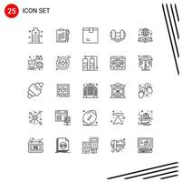 25 ícones criativos, sinais e símbolos modernos de halteres, arquivo de produtos, caixa de mercadorias, elementos de design vetorial editáveis vetor
