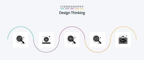 pacote de ícones de glifo 5 de design thinking, incluindo quadro. imagem. projeto. galeria. procurar vetor