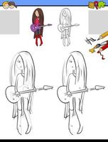 tarefa de desenho e colorir com uma garota tocando violão vetor