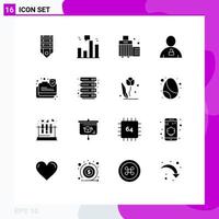 conjunto de 16 sinais de símbolos de ícones de interface do usuário modernos para elementos de design de vetores editáveis de bagagem de corpo de marketing humano desbloqueado