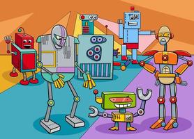 personagens engraçados do robô grupo ilustração dos desenhos animados vetor