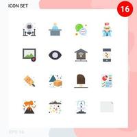 conjunto de pictogramas de 16 cores planas simples de grupo de reunião de bate-papo de pessoas favoritas pacote editável de elementos de design de vetores criativos
