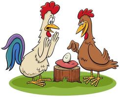 galo e galinha com ilustração de desenho de ovo vetor