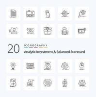 20 investimento analítico e pacote de ícones de linha de scorecard balanceado como medida escala de volume de monitoramento balanceado vetor