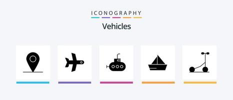 Pacote de ícones de glifo 5 de veículos, incluindo . transporte. barco. esporte. iate. design de ícones criativos vetor