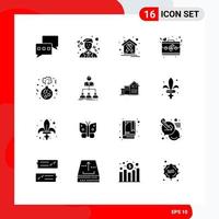 pacote de 16 sinais e símbolos de glifos sólidos modernos para mídia impressa na web, como dia do amor, pasta de amor, elementos de design de vetores editáveis