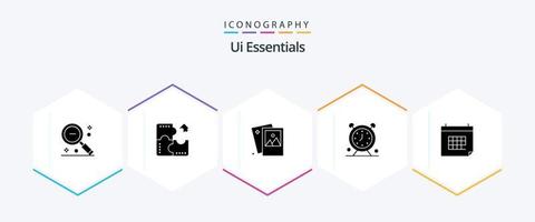 pacote de ícones de 25 glifos essenciais da interface do usuário, incluindo programação. alarme. quebra-cabeça. foto. foto vetor