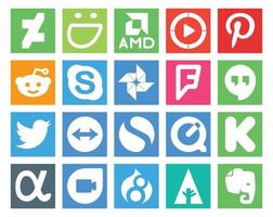 20 pacotes de ícones de mídia social, incluindo kickstarter chat simples teamviewer twitter vetor